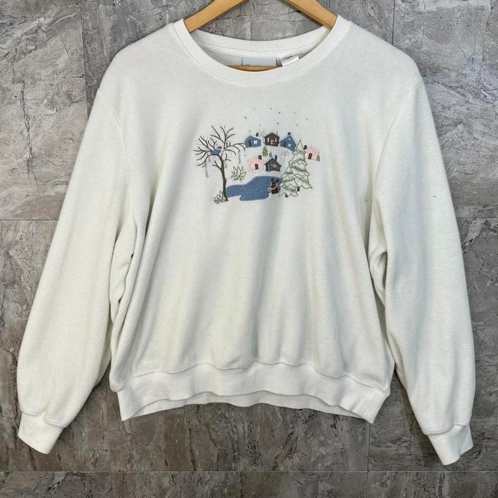 Alfred Dunner Christmas sweatshirt embroidered snowy village scene  women's‎ XL